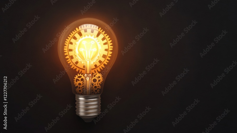 A glowing light bulb with intricate gear designs, symbolizing innovation and creativity against a dark background. A glowing light bulb with intricate gear designs, symbolizing innovation and creativity against a dark background.