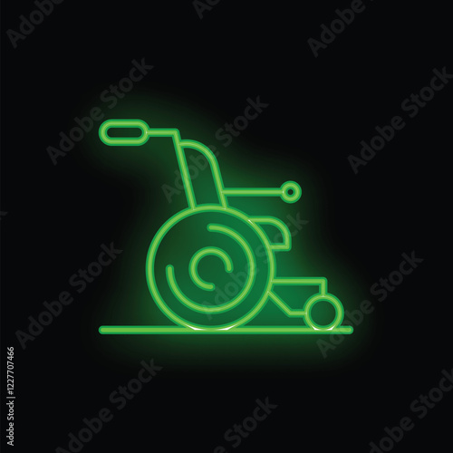 Green neon sign showing a wheelchair, bringing awareness to accessibility and inclusivity