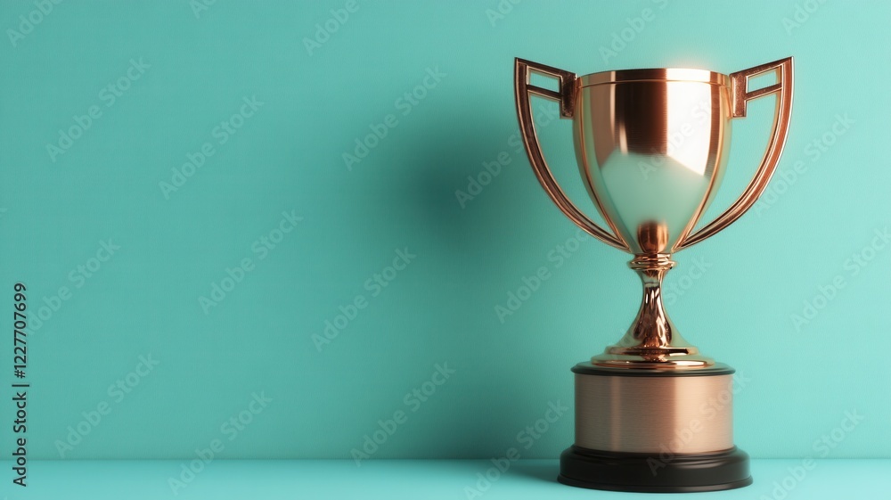 A shiny bronze trophy stands against a teal background, symbolizing achievement and success in competitions or sports. A shiny bronze trophy stands against a teal background, symbolizing achievement and success in competitions or sports.
