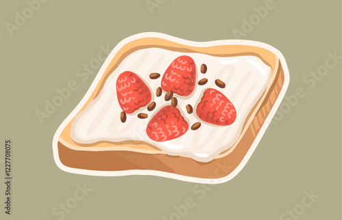 Nutritious Toast with Raspberry. Perfect Balanced snack. Vector.