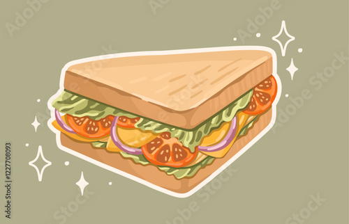 Balanced and Nutritious Sandwich with lettuce, vegetables, and cheese. Vector.