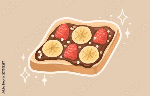 Nutritious Toast with Banana and Raspberry. Perfect Balanced snack. Vector.