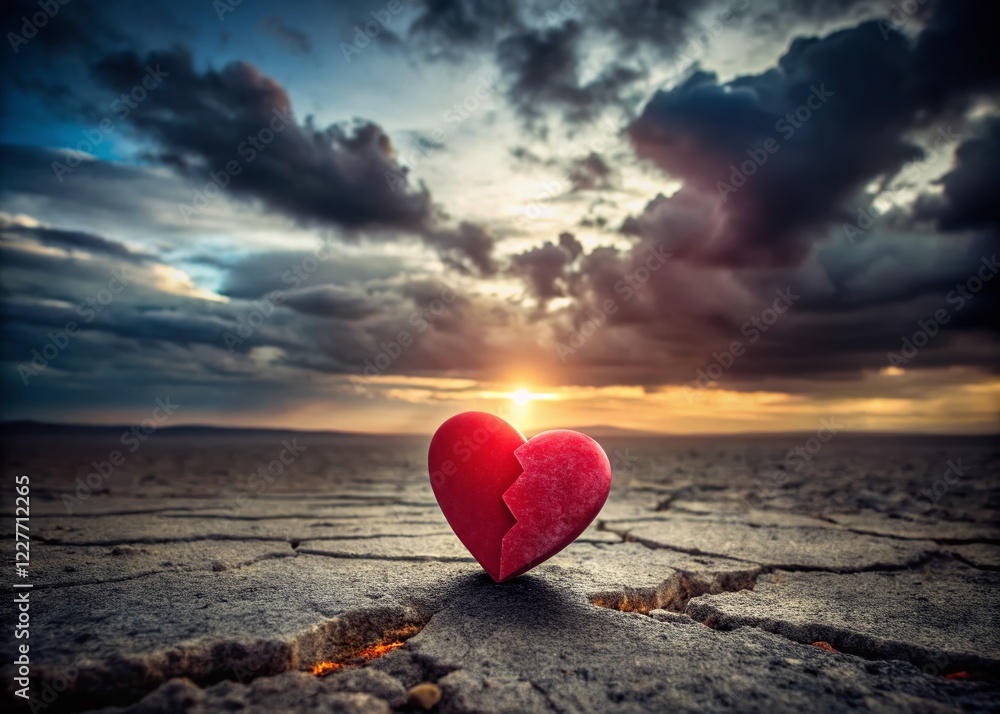 Fototapeta premium Broken Heart, Dark Background, Selective Focus - Sadness, Loneliness, Despair, Grief, Loss Landscape Photography