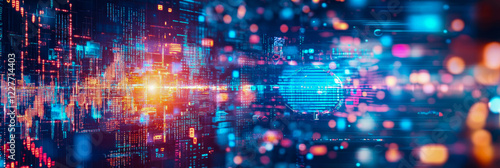 Wallpaper Mural Abstract Digital Cityscape: Neon Lights and Data Streams Torontodigital.ca