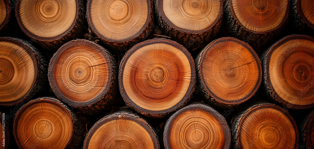 Neat stack of freshly cut logs, displaying the annual rings and the wood grain, representing construction materials, natural resources and the timber industry Neat stack of freshly cut logs, displaying the annual rings and the wood grain, representing construction materials, natural resources and the timber industry