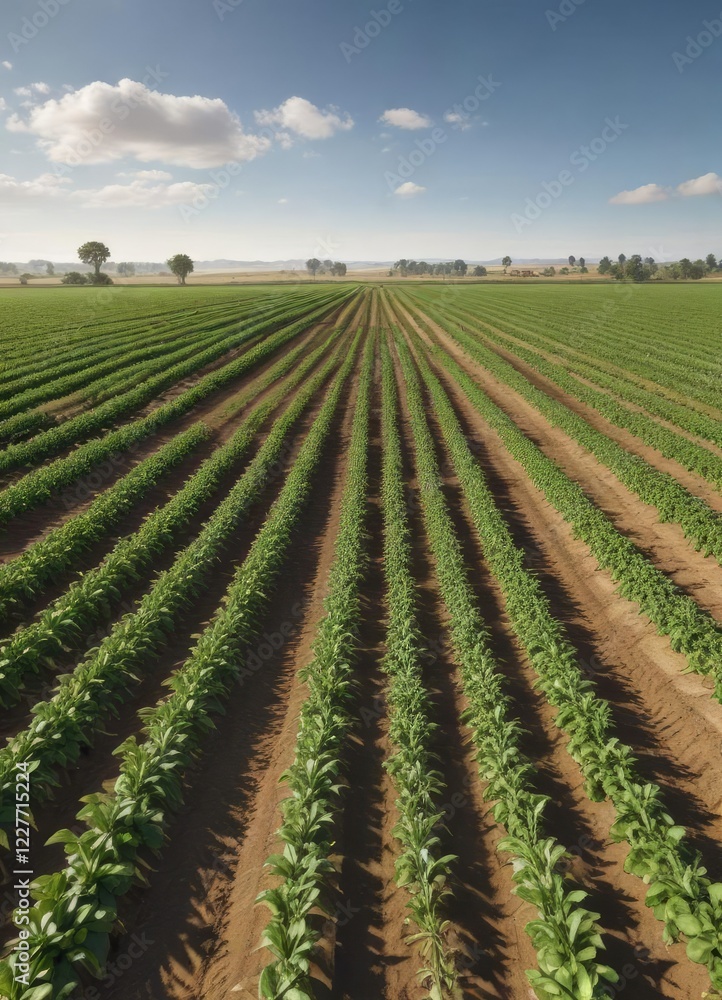Row upon row of ripened crops stretching out as far as the eye can see, harvested crops, agricultural fields Row upon row of ripened crops stretching out as far as the eye can see, harvested crops, agricultural fields