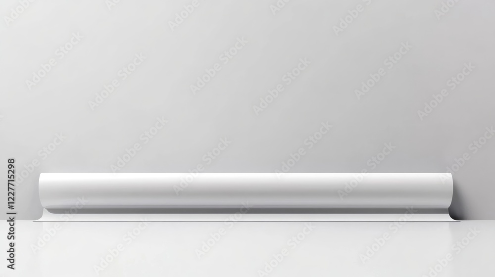 Blank white advertising banner rolled on a smooth surface providing ample space for promotional text or visuals in a minimalist setting. Blank white advertising banner rolled on a smooth surface providing ample space for promotional text or visuals in a minimalist setting.