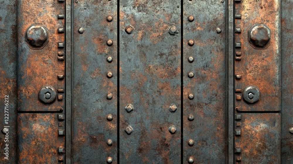 Fototapeta premium Rusty weathered metal surface with grunge texture showcasing distressed industrial aesthetics