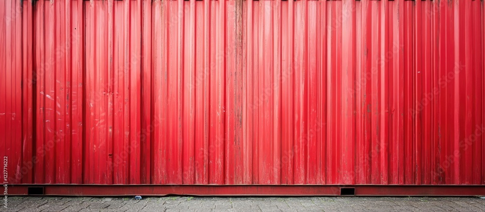 Vibrant red corrugated metal container wall providing ample space for text or branding in industrial and commercial designs Vibrant red corrugated metal container wall providing ample space for text or branding in industrial and commercial designs