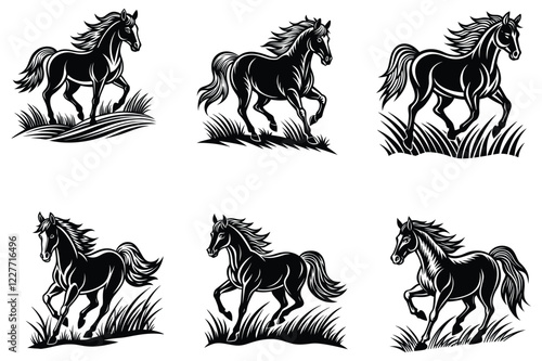 a galloping horse in a grassy meadow dynamic motif vector