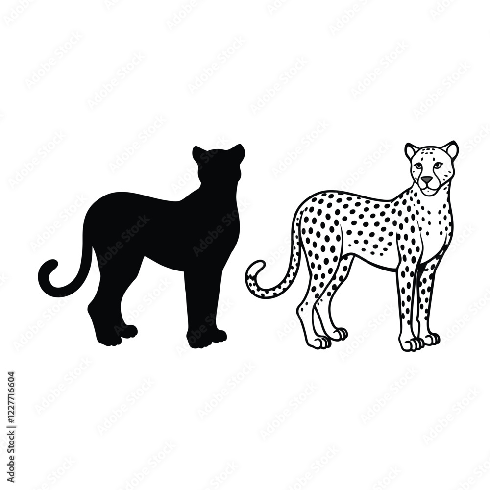 Fototapeta premium cheetah isolated silhouette and line art vector