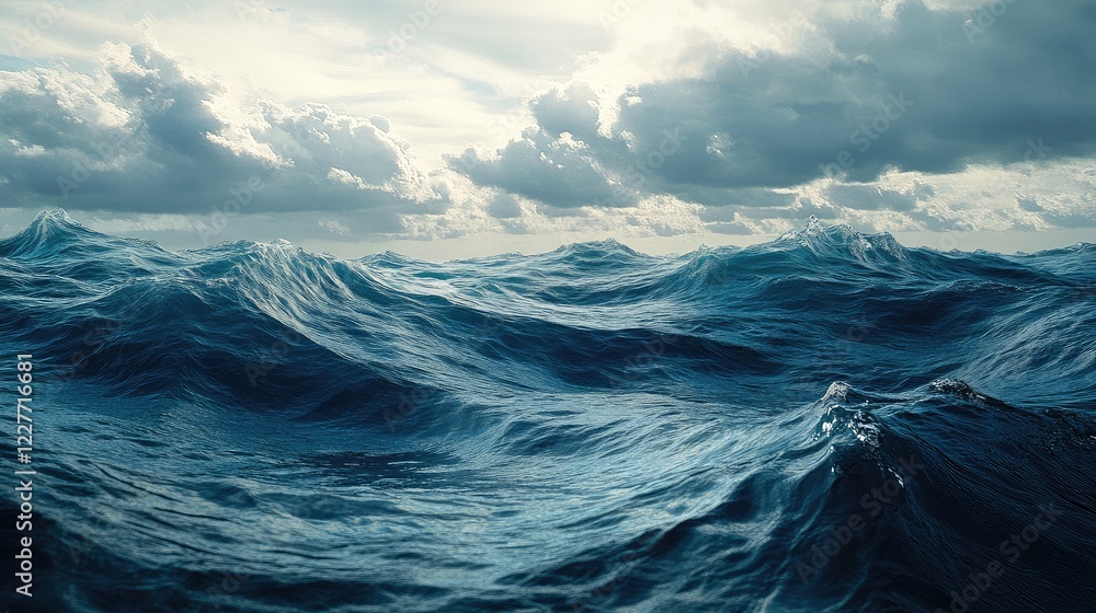 Serene ocean waves under a cloudy sky showcasing nature's tranquility and beauty in a wide panoramic view of the sea surface. Serene ocean waves under a cloudy sky showcasing nature's tranquility and beauty in a wide panoramic view of the sea surface.