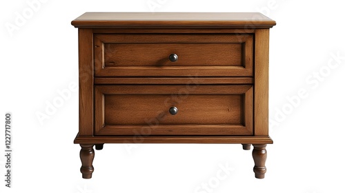 24. A wooden nightstand with drawers and a polished finish, set against a white background