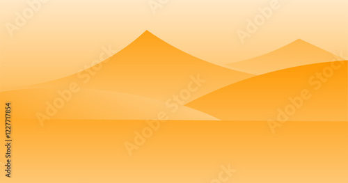 This image has an orange gradient background with stacked wave-like shapes resembling hills or dunes. The transition of colors gives a sense of depth.