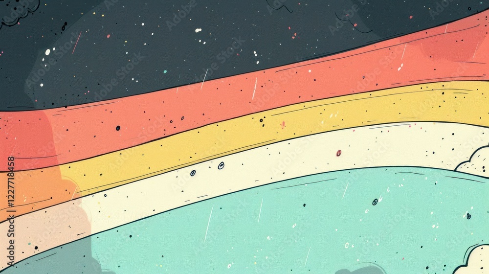 Naklejka premium Colorful abstract landscape with layered stripes and textured background, evoking a whimsical atmosphere