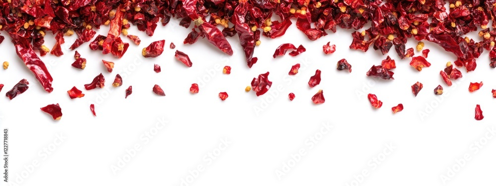 Dried red chili peppers on white background with empty space for text ideal for retail and wholesale spice advertisements Dried red chili peppers on white background with empty space for text ideal for retail and wholesale spice advertisements