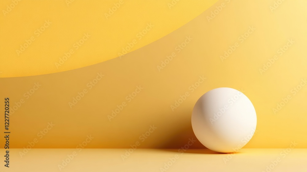 Spherical object resting on a dual tone yellow background with ample empty space for text placement in a minimalist design Spherical object resting on a dual tone yellow background with ample empty space for text placement in a minimalist design