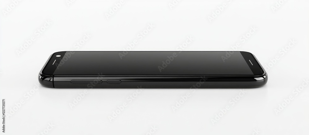 Black smartphone mockup on white background with empty copyspace for text highlighting design and features in minimalistic style. Black smartphone mockup on white background with empty copyspace for text highlighting design and features in minimalistic style.