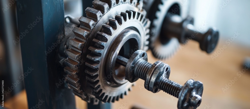 Engineer Inspecting Industrial Transmission Governor Mechanism with Blank Space for Customizable Text Engineer Inspecting Industrial Transmission Governor Mechanism with Blank Space for Customizable Text
