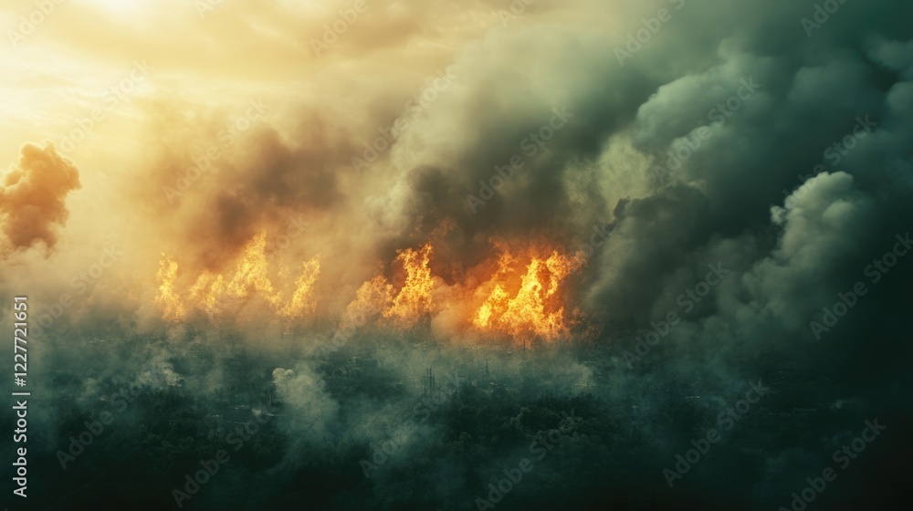 Crisis Management for Climate Change with Flames and Smoke in Background for Text Placement Crisis Management for Climate Change with Flames and Smoke in Background for Text Placement
