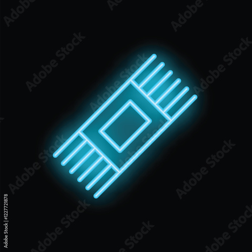 Neon icon of ram module glowing on dark background, concept of computer hardware