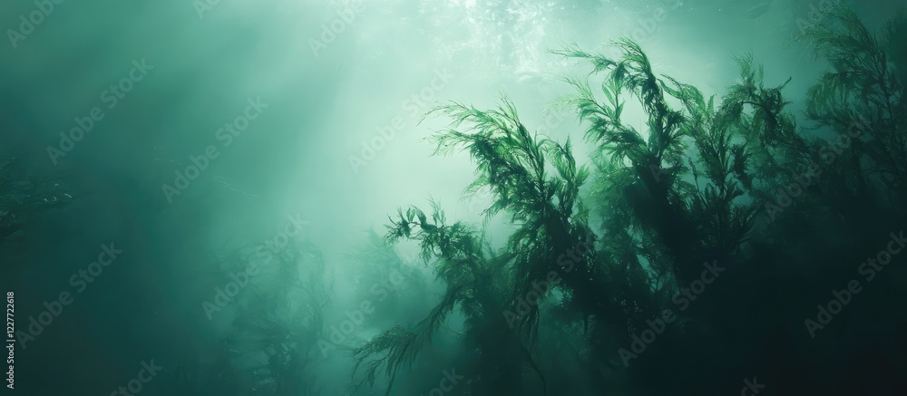 Obraz premium Underwater Organic Seaweed Farming with Lush Green Crops and Soft Natural Light Ideal for Health and Aquaculture Themes