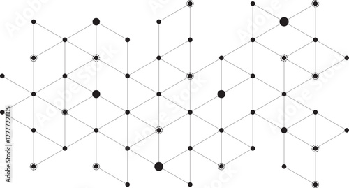 abstract hexagon cell with dots connecting in transparent background template