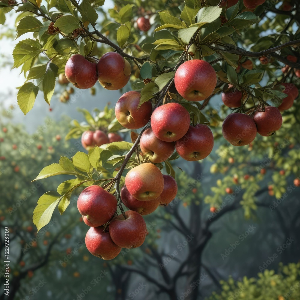 Ripe wild apples hanging on a densely packed branch, nature, fruit, densely packed Ripe wild apples hanging on a densely packed branch, nature, fruit, densely packed