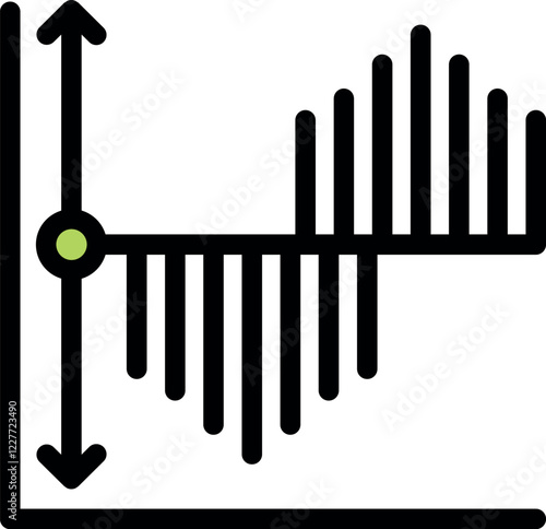 Fluctuating data is represented on a graph with a vertical axis and a highlighted data point