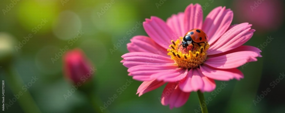 Ladybug perches on a blooming flower, beauty, insects, ladybugs Ladybug perches on a blooming flower, beauty, insects, ladybugs