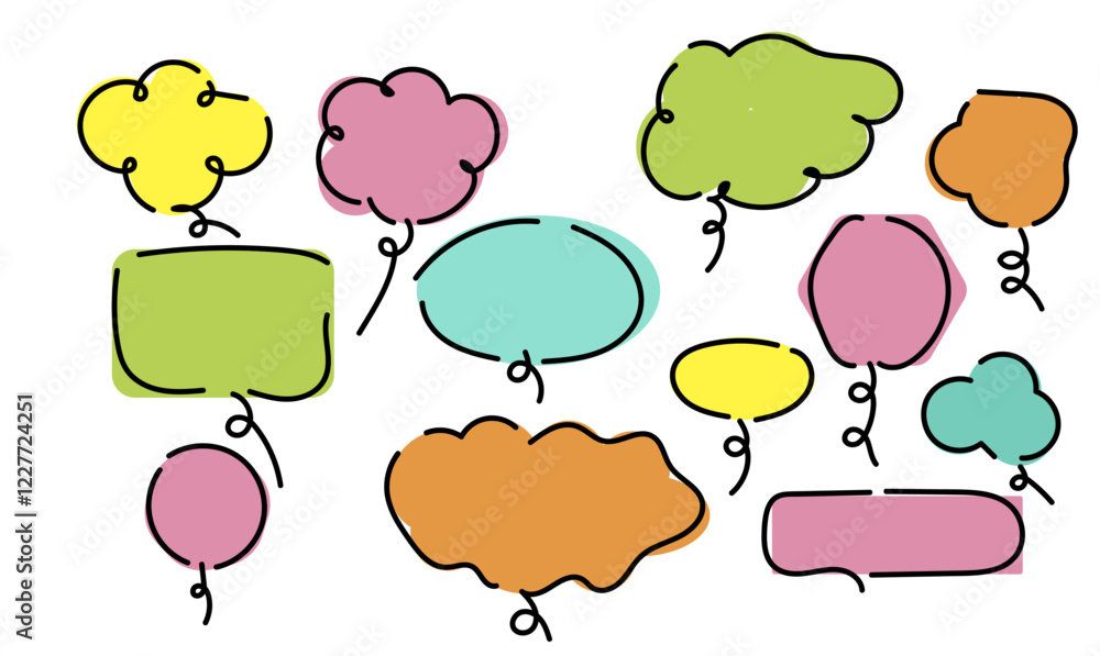 set of colorful speech bubbles, green, yellow, blue, purple set of colorful speech bubbles, green, yellow, blue, purple