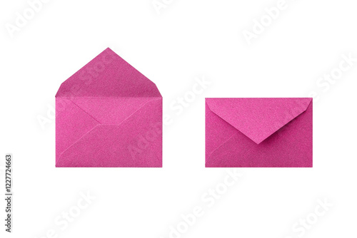 Overhead view of a pink glitter envelope cutout, showing both open and closed states of the back side