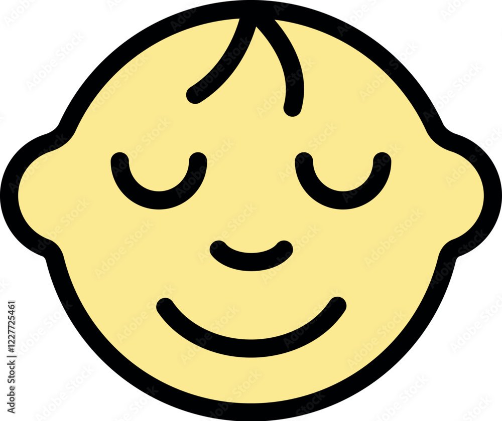 Cartoon illustration of a cute baby face with closed eyes and a peaceful smile, conveying relaxation, calmness, and happiness Cartoon illustration of a cute baby face with closed eyes and a peaceful smile, conveying relaxation, calmness, and happiness