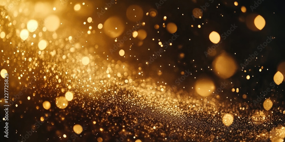 Elegant golden bokeh background with sparkling particles ideal for celebratory invitations and greeting cards with space for customization. Elegant golden bokeh background with sparkling particles ideal for celebratory invitations and greeting cards with space for customization.