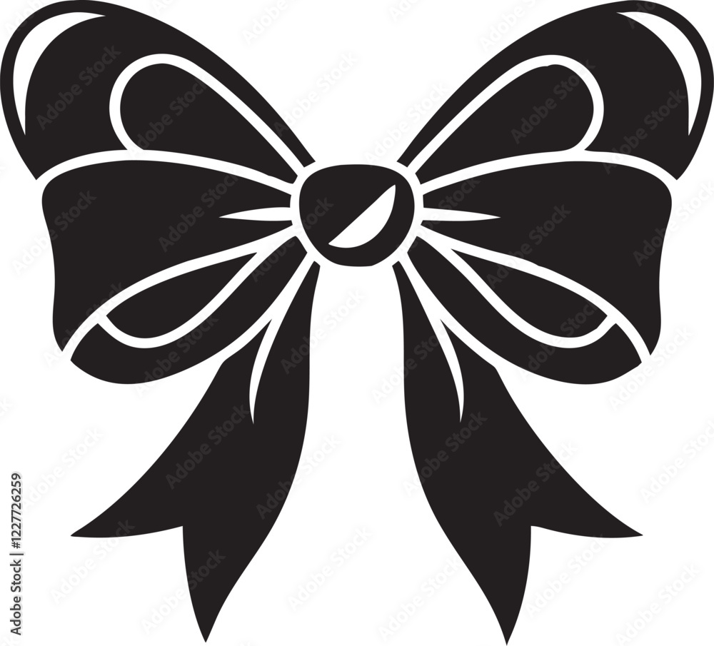 Black and white illustration, decorative bow, silhouette Black and white illustration, decorative bow, silhouette