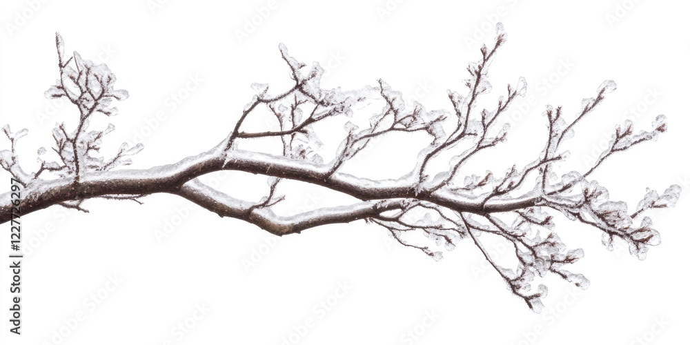 Elegant Frosted Cedar Branch Against a White Background Evoking Winter Serenity and Space for Text Overlay Elegant Frosted Cedar Branch Against a White Background Evoking Winter Serenity and Space for Text Overlay