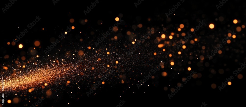 Elegant golden sparkles on a black background with ample empty space for text integration for creative design projects. Elegant golden sparkles on a black background with ample empty space for text integration for creative design projects.