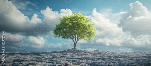 Lonely Tree Symbolizing Resilience Against Adversity with Clear Sky and Copy Space for Inspirational Text or Quotes photo