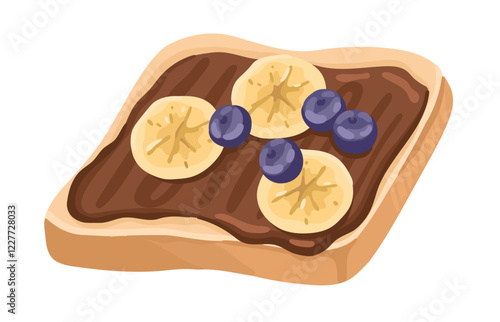 Nutritious Toast with Banana and Blueberries. Perfect Balanced snack. Vector.