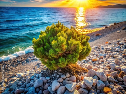 Juniper and pebble coastal garden:  An aerial view reveals stunning landscaping possibilities. photo