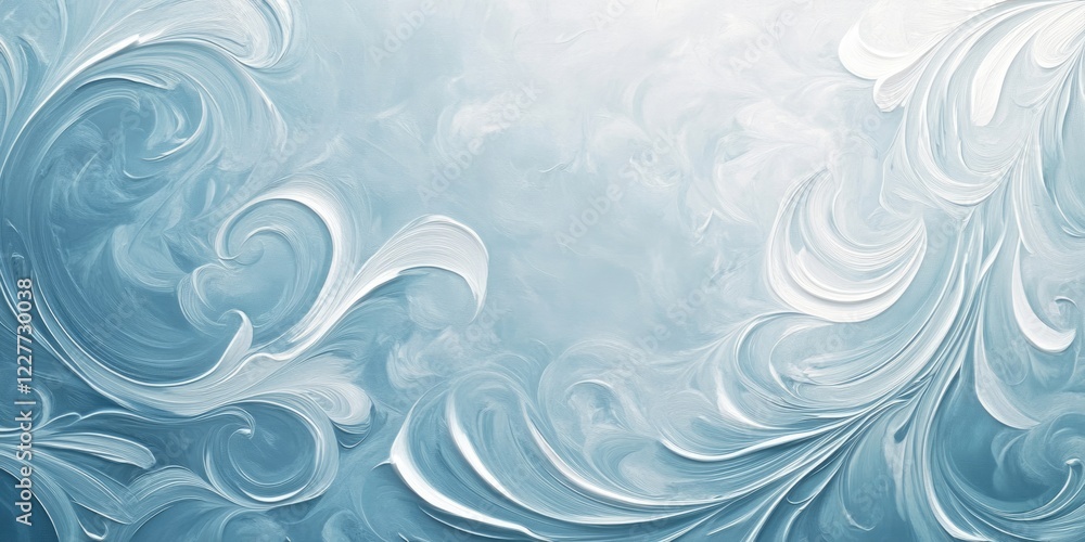 Elegant light blue background with flowing white swirls and ample empty space for text or branding purposes. Elegant light blue background with flowing white swirls and ample empty space for text or branding purposes.