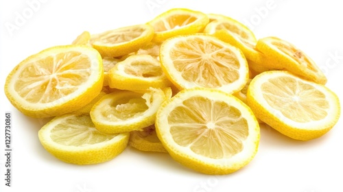 Sliced lemons on a white background showcasing fresh citrus fruit ideal for culinary themes and food presentation ideas photo