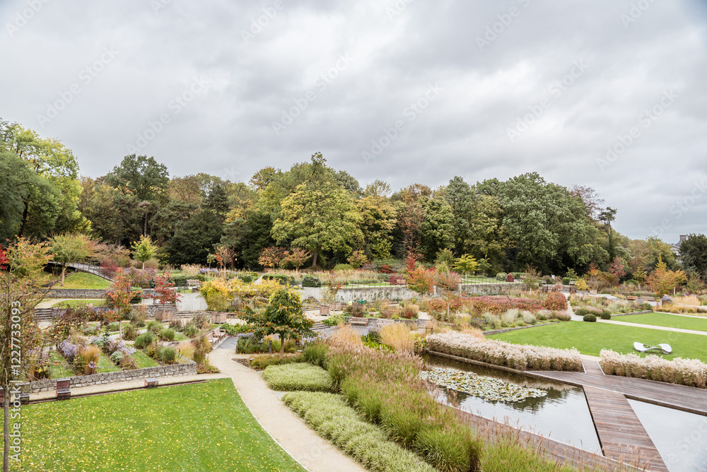 Panoramic view over the royal gardens of Stuyvenbergh, Laeken, Brussels Panoramic view over the royal gardens of Stuyvenbergh, Laeken, Brussels