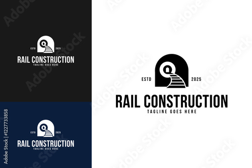 Rail construction tunnel logo design vector illustration idea