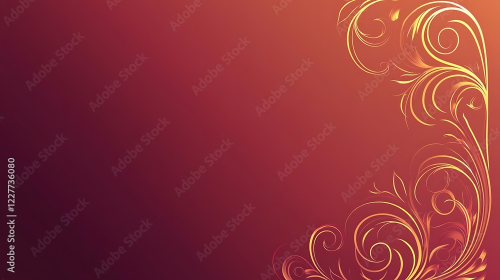 Elegant Gold Floral Design on Red Background Elegant Gold Floral Design on Red Background