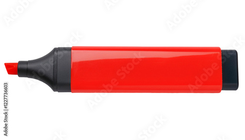 red highlighter pen with chisel tip for marking and highlighting, bold fluorescent color, isolated background
