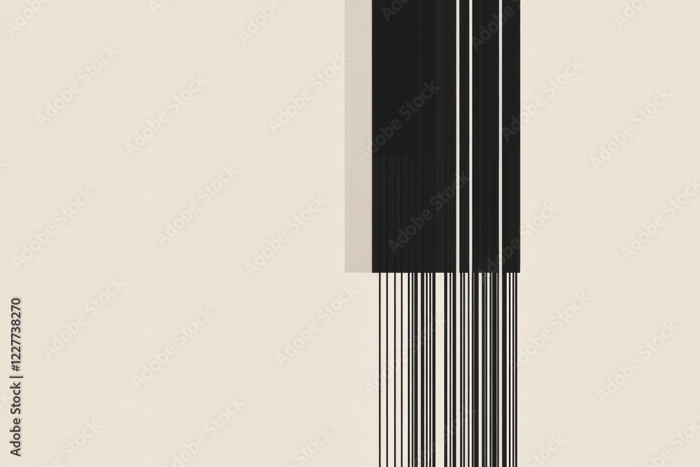Vertical black lines creating abstract patterns on a light beige background in a contemporary art style. Generative AI Vertical black lines creating abstract patterns on a light beige background in a contemporary art style. Generative AI