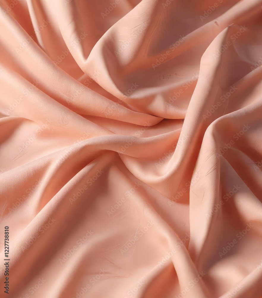 Obraz premium Soft peach fabric with a flowing texture and a subtle geometric pattern of zigzags and curves, soft, peach