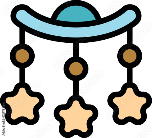 Colorful hanging crib mobile with star toys is helping the baby fall asleep
