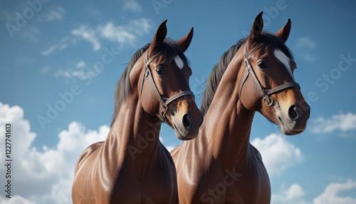 Horse profile against blue sky, equine, horse, landscape